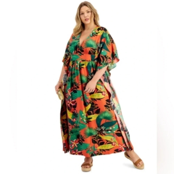 INC International Concepts Tropical Printed Caftan Summer Casual Beach Size 0X - Picture 1 of 13